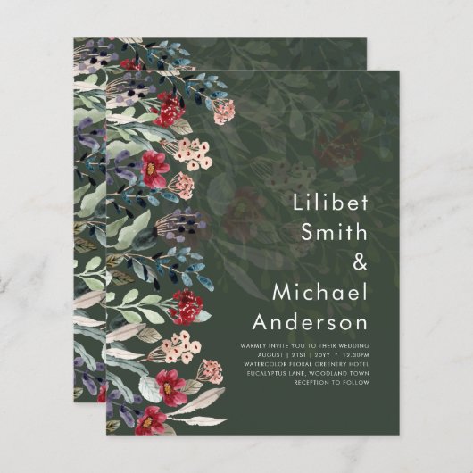 Sublime Burgundy Blue Wildflower Wedding Elegant (Voorkant / Achterkant)