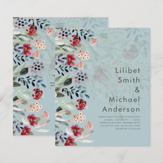 Sublime Burgundy Blue Wildflower Wedding Elegant (Voorkant / Achterkant)