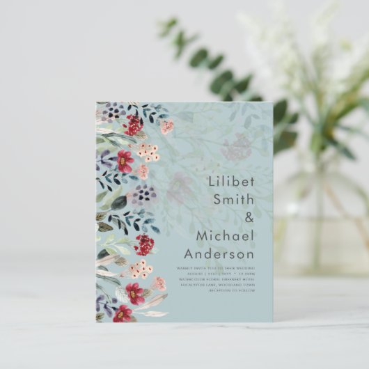 Sublime Burgundy Blue Wildflower Wedding Elegant (Staand voorkant)