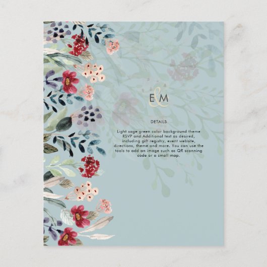 Sublime Burgundy Blue Wildflower Wedding Elegant (Achterkant)