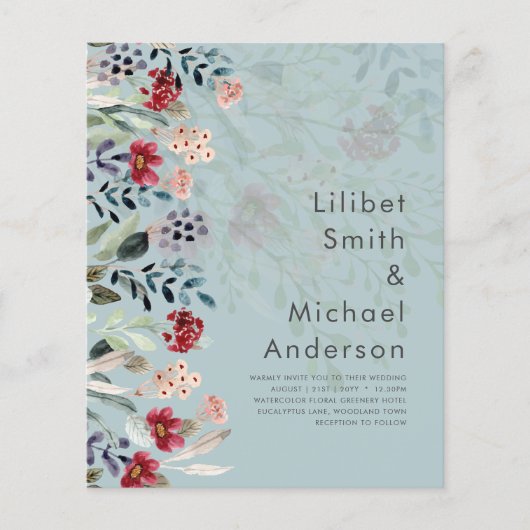 Sublime Burgundy Blue Wildflower Wedding Elegant (Voorkant)