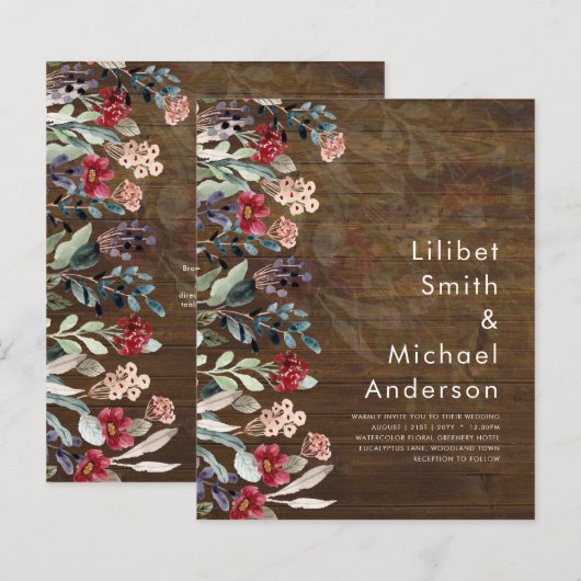 Sublime Burgundy Blue Wildflower Wedding Elegant (Voorkant / Achterkant)