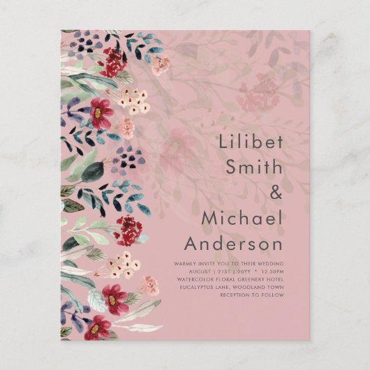 Sublime Burgundy Blue Wildflower Wedding Elegant Flyer (Voorkant)