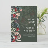 Sublime Burgundy Blue Wildflower Wedding Elegant Kaart (Staand voorkant)