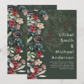 Sublime Burgundy Blue Wildflower Wedding Elegant Kaart (Voorkant / Achterkant)