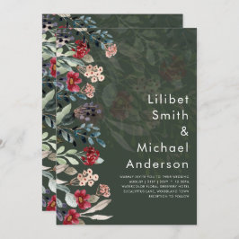 Sublime Burgundy Blue Wildflower Wedding Elegant Kaart