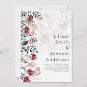 Sublime Burgundy Blue Wildflower Wedding Elegant Kaart (Voorkant)