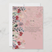 Sublime Burgundy Blue Wildflower Wedding Elegant Kaart (Achterkant)