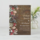 Sublime Burgundy Blue Wildflower Wedding Elegant Kaart (Staand voorkant)