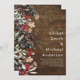 Sublime Burgundy Blue Wildflower Wedding Elegant Kaart