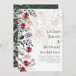 Sublime Burgundy Blue Wildflower Wedding Elegant Kaart