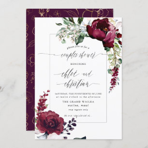 Sublime Burgundy Blush Waterverf Couples Shower Kaart