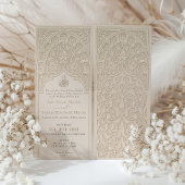 Sublime Cream Islamitische Kant Bruiloft Uitnodigi Kaart