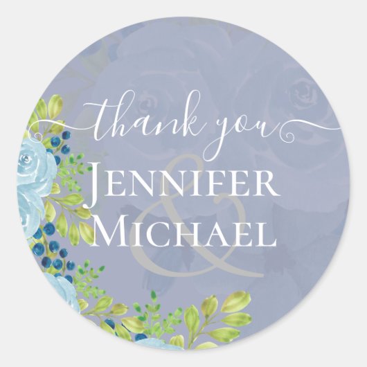 Sublime DUSTY BLUE Floral Wedding Suite Ronde Sticker (Voorkant)
