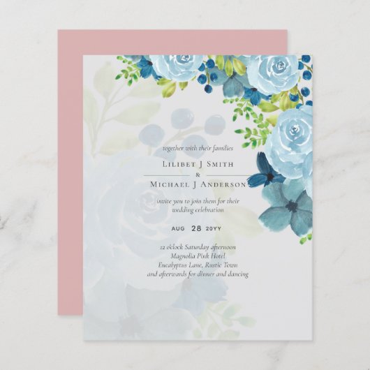 Sublime Dusty Blue Flowers Sage Green Wedding (Voorkant / Achterkant)
