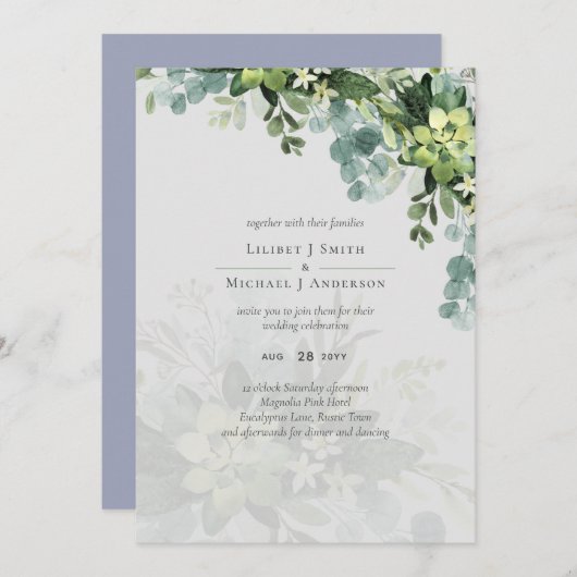Sublime Dusty Blue GREENERY Eucalyptus WEDDING (Voorkant / Achterkant)