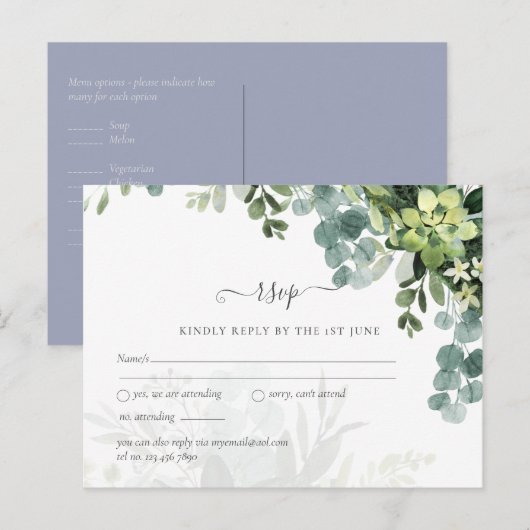 Sublime Dusty Blue GREENERY Eucalyptus WEDDING Briefkaart (Voorkant / Achterkant)