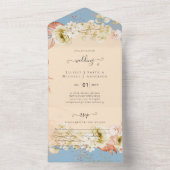 Sublime Dusty Blue Peach Wedding All In One Uitnodiging (Binnen)