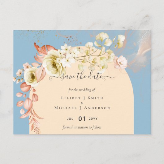 Sublime Dusty Blue Peach Wedding Briefkaart (Voorkant)