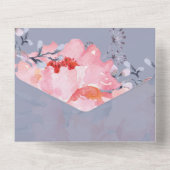 Sublime Dusty Blue Pink Blossom Wedding Suite Alle All In One Uitnodiging (Achterkant)