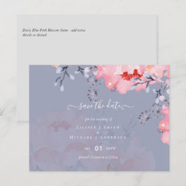Sublime Dusty Blue Pink Blossom Wedding Suite Briefkaart