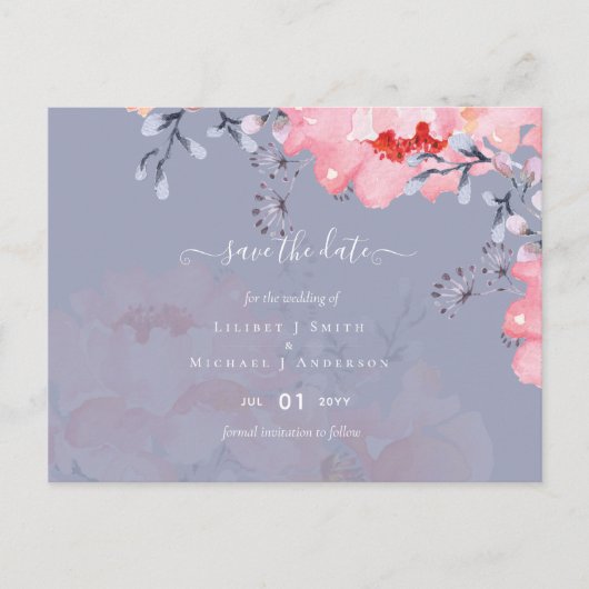 Sublime Dusty Blue Pink Blossom Wedding Suite Briefkaart (Voorkant)
