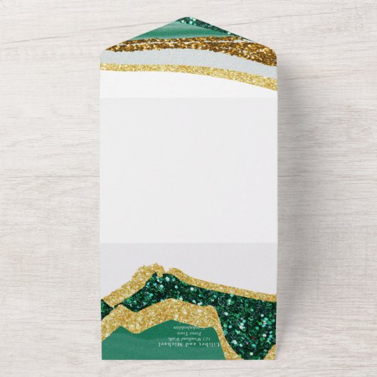 Sublime Emerald Green Gold Agate Wedding All In One Uitnodiging (Buitenkant)