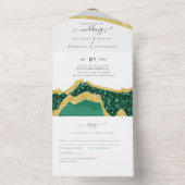 Sublime Emerald Green Gold Agate Wedding All In One Uitnodiging (Binnen)