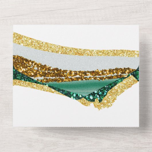 Sublime Emerald Green Gold Agate Wedding All In One Uitnodiging (Achterkant)