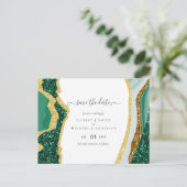 Sublime Emerald Green Gold Agate Wedding Briefkaart (Staand voorkant)