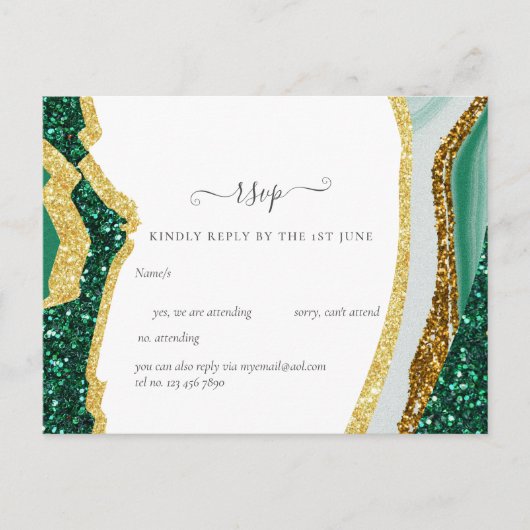 Sublime Emerald Green Gold Agate Wedding Briefkaart (Voorkant)