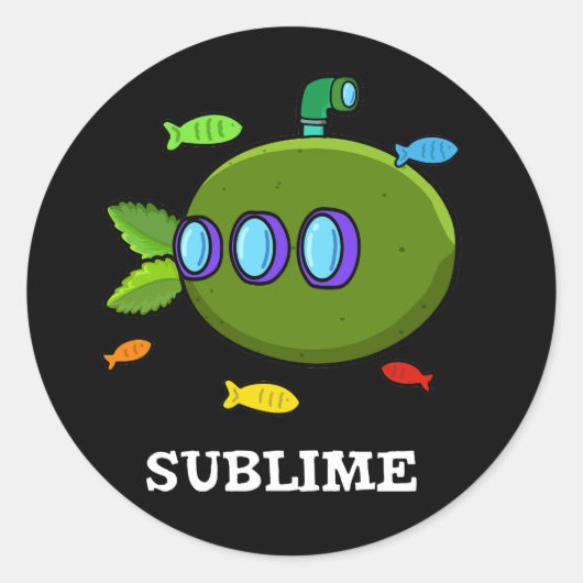 Sublime Funny Submarine Fruit Limoen Pun Dark BG Ronde Sticker (Voorkant)
