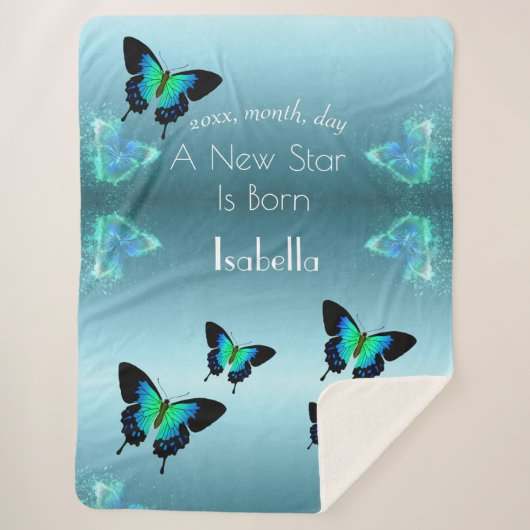 Sublime Gornastu Aqua Turquoise Butterflies Sherpa Sherpa Deken (Voorkant)