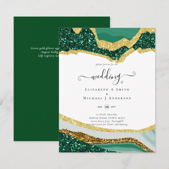 Sublime Green Gold Agate Glitter Wedding (Voorkant / Achterkant)