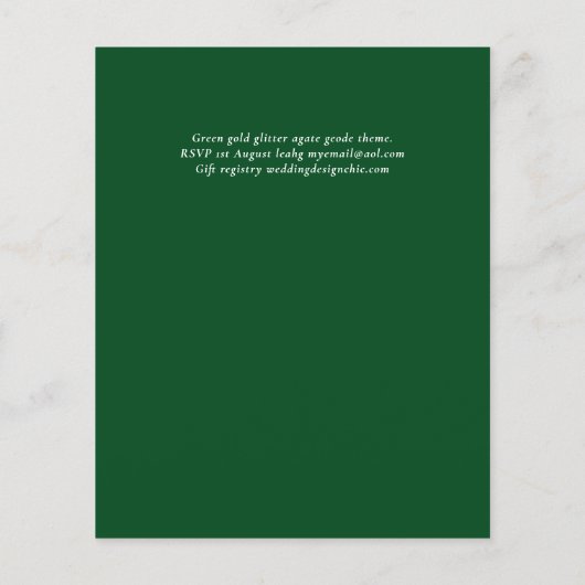 Sublime Green Gold Agate Glitter Wedding Flyer (Achterkant)