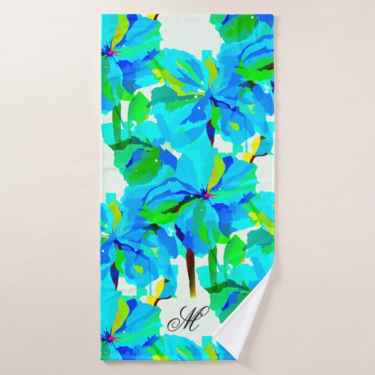 Sublime Himalayan Poppy Aqua Green Floral Pattern Badhanddoek (Badhanddoek)