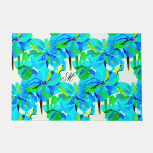 Sublime Himalayan Poppy Aqua Green Floral Pattern Deurmat