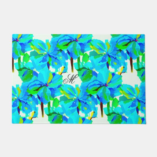 Sublime Himalayan Poppy Aqua Green Floral Pattern Deurmat (Voorkant)