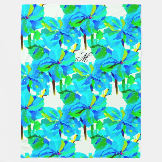 Sublime Himalayan Poppy Aqua Green Floral Pattern Fleece Deken (Voorkant)