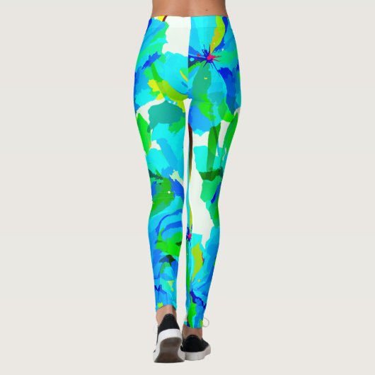 Sublime Himalayan Poppy Aqua Green Floral Pattern Leggings (Achterkant)