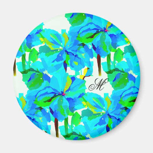 Sublime Himalayan Poppy Aqua Green Floral Pattern Magneet (Voorkant)