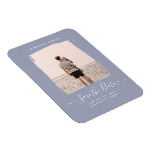 Sublime Minimalist FOTO Save The Date Stof Blauw Magneet (Rechterzijde)