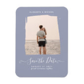 Sublime Minimalist FOTO Save The Date Stof Blauw Magneet (Verticaal)