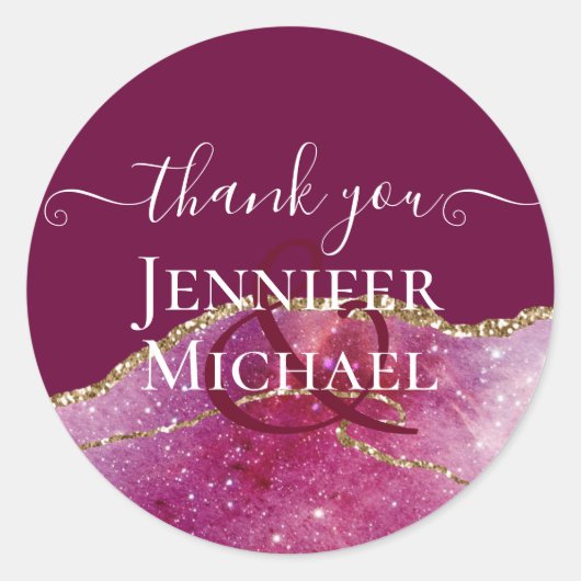 Sublime Roze AGATE Gouden Glitter Bruiloft Chic Ronde Sticker (Voorkant)