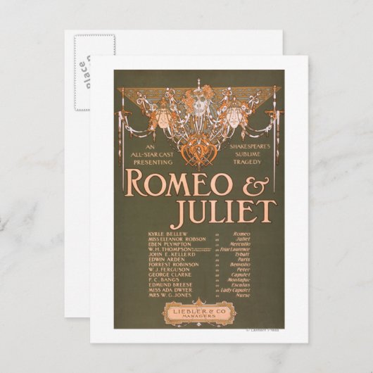 Sublime Tragedie van Shakepeare "Romeo & Juliet" Briefkaart (Voorkant / Achterkant)