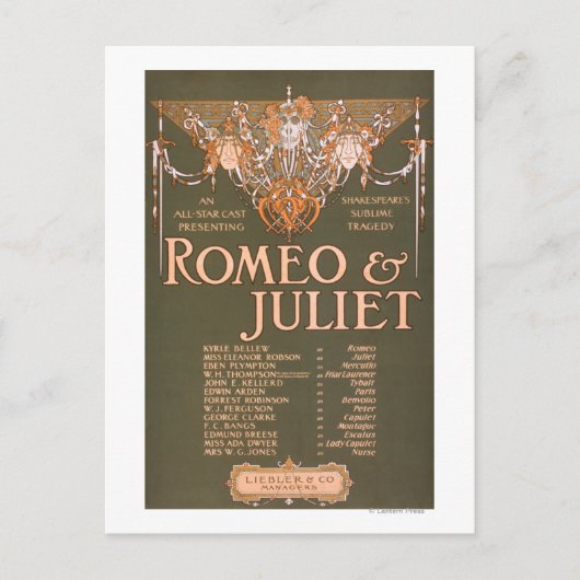 Sublime Tragedie van Shakepeare "Romeo & Juliet" Briefkaart (Voorkant)