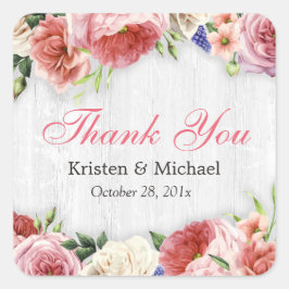 Sublte Chic Wood Rustic Floral Rozen Hartelijk dan Vierkante Sticker
