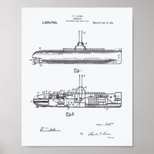 Submarine 1919 Patent Art Witboek Poster