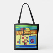 Submarine Life Sinaasappel Geel Blauw Groen Tote Bag (Achterkant)