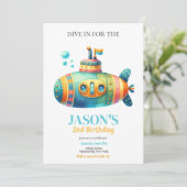 Submarine Waterverf Kids Verjaardagsfeest Kaart (Staand voorkant)